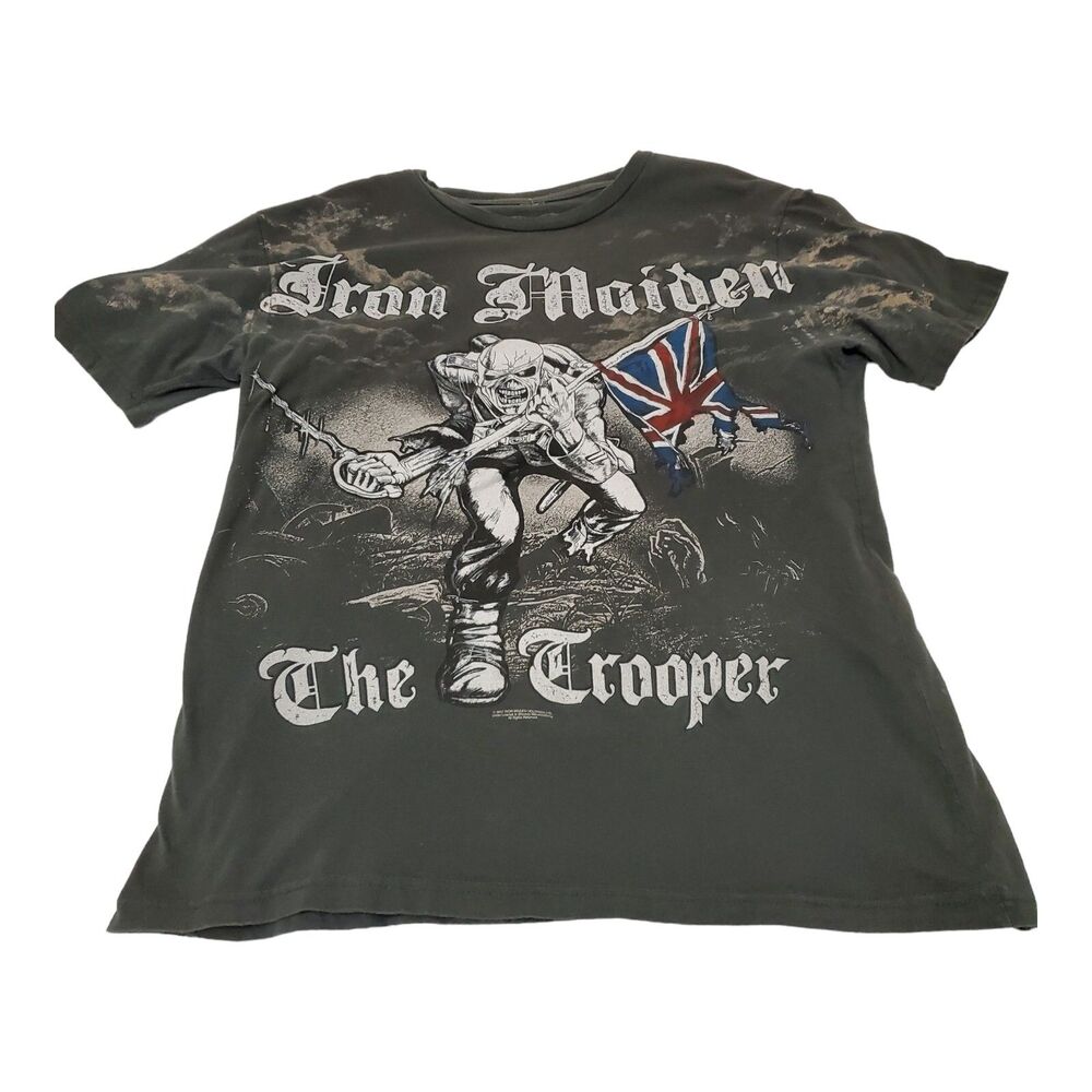 Iron Maiden T-Shirt The Trooper Rock & Rebellion Gray AOP Brittish Flag Size XL